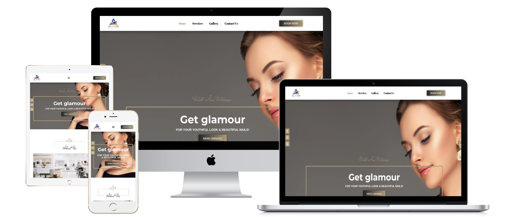 Responsive website mockup for Template A014